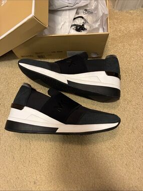 Michael Kors Women’s 10 Felix Trainer Canvas Black Slip-On Athletic Sneakers New